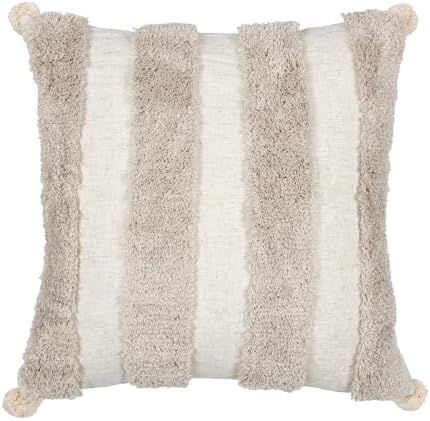 Boho Throw Pillow Covers 18x18 Tufted Home Decor Natural Beige