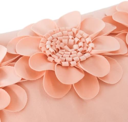 JWH 3D Flower Throw Pillow Cover Peach Pink Velvet 12x20 Inches