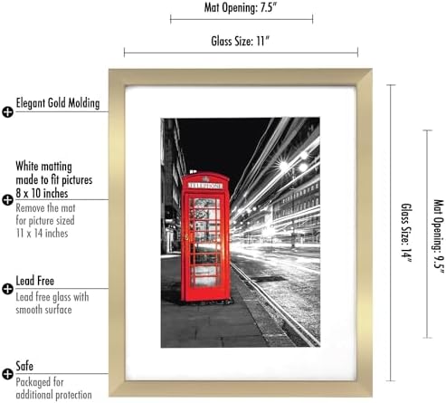 Americanflat 11x14 Picture Frame 2-Pack - Matted to 8x10 - Gold