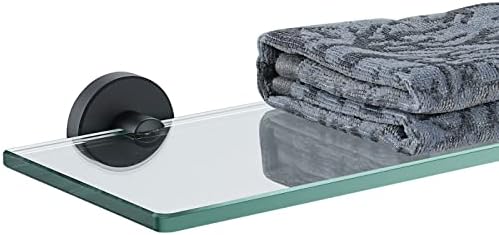 JQK Bathroom Glass Shelf Black, Tempered Glass Shower Storage 20 by 5 inches, 304 Stainless Steel Matte Black Wall Mount, TGS101L20-PB