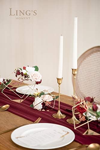 Ling's Moment 14Ft Burgundy Table Runner, Wedding Chiffon Table Runners