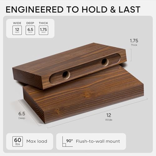 Homeforia 12 Inch Floating Shelves, High-End Solid Pine Wood, Set of 3