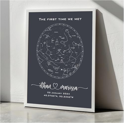 Custom Star Map - Personalized constellation prints available as framed, unframed, canvas prints, or canvas posters. Perfect for weddings, anniversaries, and special occasions Grey