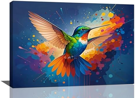 Crekviy Hummingbird Wall Art Bird Pictures Wall Decor Hummingbird Canvas Prints Painting Artwork Home Decoration for Bathroom Bedroom Living Room Framed Gifts Ready to Hang 20"x24"