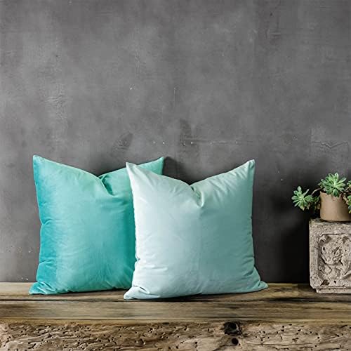 Turquoise Soft Velvet Throw Pillow Covers 20x20 inch Set of 2 for Sofa Couch Bed Living Room Decorative Luxury Solid Square Cushion Covers Case with Zipper