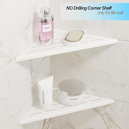 Neodrain 10 Inch White Corner Wall Shelf for Tile Wall Insert, Set of 2