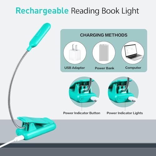 VAVOFO Rechargeable Book Light, Blue Light Blocking, Amber 1600K Clip On Reading Light, Eye Care 7 LEDs Kids Book Light for Reading in Bed with Power Indicator for Bookworms (Emerald Green)
