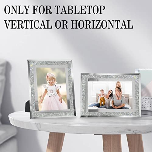HIKWADERY 4x6 Picture Frames Silver - Set of 2, Sparkle Real Glass 4 by 6 Photo Frame Mirrored Edge Great Gift, for Tabletop Display, Wedding Birthday Mothers Day Gifts (4 x 6, Glitter Silver)