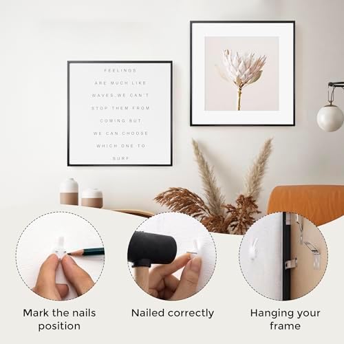 Fun Memories 16x16 Metal Picture Frame with 12x12 Mat, Brushed Aluminum Finish, Tempered Glass Front, and Attached Hanging Hardware - Wall Display Frames for Vertical or Horizontal Set of 3 - Black