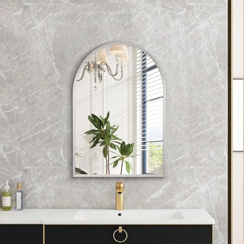 Arched Bathroom Mirror, Wall Mounted Mirror Arch Mirror Aluminum Alloy Frame Bathroom Mirror Living Room, Bedroom, Bathroom and Entryway 20"x16"