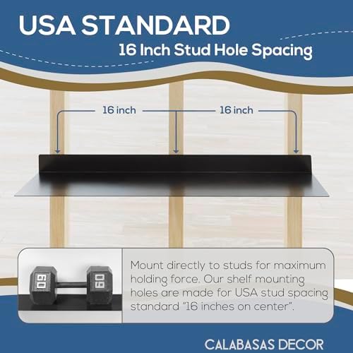 36x12 in Metal Floating Shelf Black Matte Wall Mounted - Made in The USA - Bedroom, Living Room, Bathroom, Kitchen
