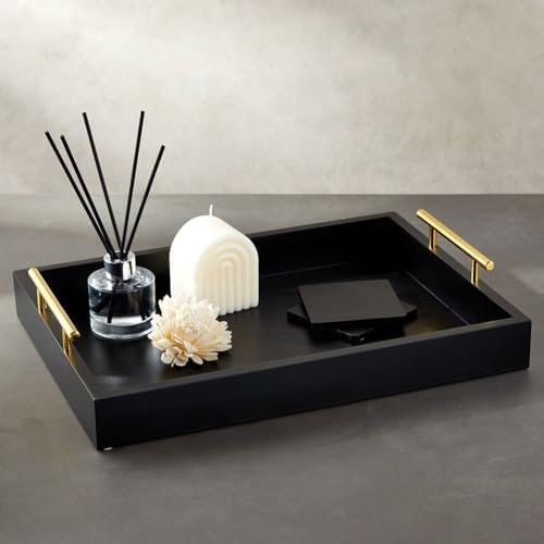 Juvale Wooden Serving Tray - 15.7 x 11.8 x 3.1 in, Black Rustic, Includes 2 Coasters - Decorative Tray with Interchangeable Gold & Silver Handles - Sofa & Ottoman Use, Coffee Table Decor