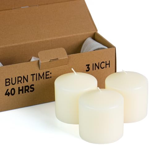 CANDWAX 3x3 Pillar Candle Set of 3 - Dripless Pillar Candles for Home - Elegant Ivory Candles for Relaxing Atmosphere