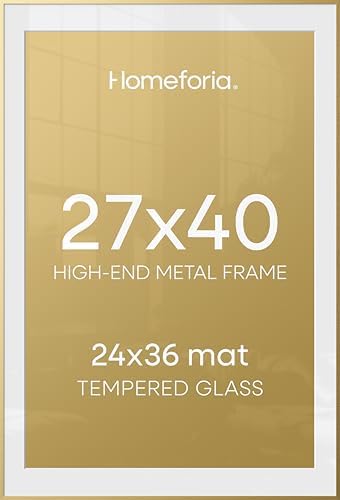 Homeforia 27x40 Gold Poster Frame, High-End Metal, 24x36 Mat, Glass