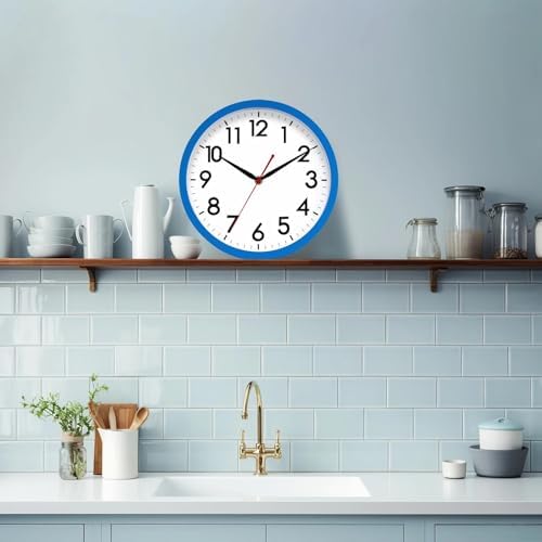 AKCISOT 12 Inch Wall Clock, Silent Battery Operated Analog Clock, Blue | Office | Kitchen | Living Room | Classroom | Easy-to-read Numbers