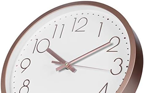 12 Inch Modern Wall Clock, Silent Non-Ticking Decorative Battery Operated Wall Clocks for Living Room, Office, Bathroom, Kitchen, Thicken Plastics Frame Glass Cover (Rose Gold)