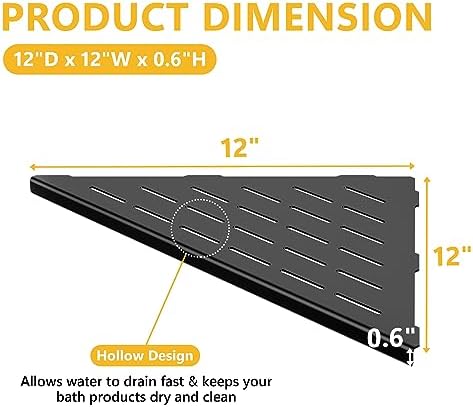 Neodrain 12 Inch Black Corner Wall Shelf for Tile Wall Insert, Set of 2