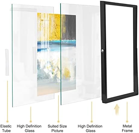 4x6 Black Floating Picture Frame set of 2, Gift Metal Glass Photo Frames, Only for Tabletop Display Vertically (Black, 4x6)