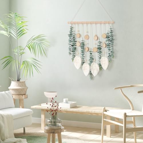 Artificial Eucalyptus Wall Hanging Faux Greenery Decor with Macrame Leaves