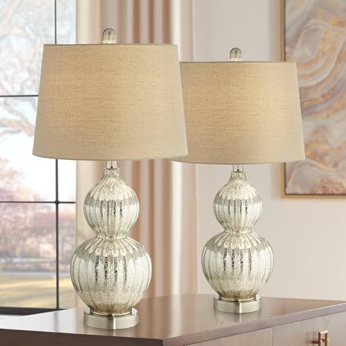 Lili 25" High Table Lamps Set of 2 Silver Fluted Mercury Glass Brushed