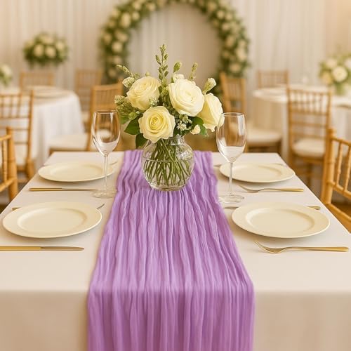 6 Pack Lilac 10FT Purple Cheesecloth Table Runner –120 Inch Boho Gauze Table Runners for Spring Wedding, Birthday, Fairy Garden Bridal Shower Decor
