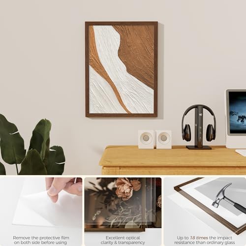 Fun Memories 12x16 Picture Frame, Solid Oak Wood Picture Frames, Modern Photo Frame for Wall 12x16 with 8.5x11 Mat, High Definition Plexiglass & Wall Hook Included (Walnut, 1 Pack)