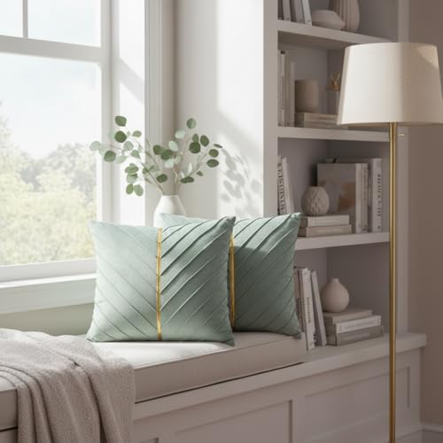 Velvet Throw Pillow Covers 24x24 Pack of 2 Gold Decor Mint Green
