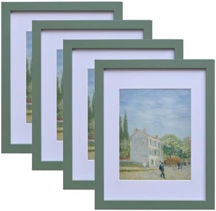 Muzilife Green 8x10 Wood Picture Frame with Mat, Real Glass Cover, 4 Pack