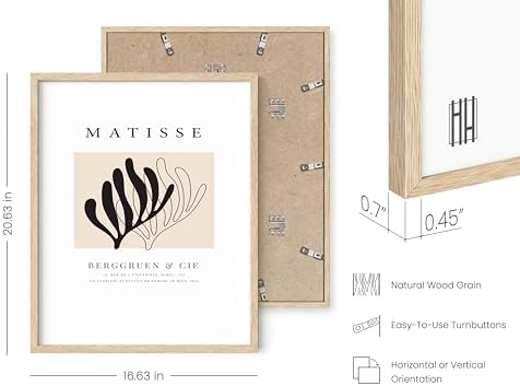 HAUS AND HUES Henri Matisse Paper Cutouts Poster - Art Exhibition Print, Matisse Poster, Abstract Black and White Leaf Matisse Painting (Beige Frame, 16x20)