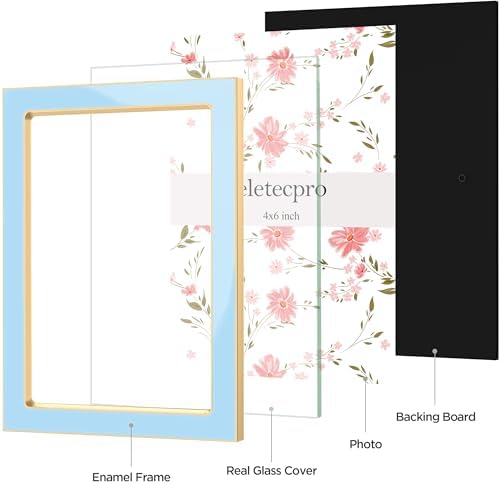eletecpro 4x6 Enamel Picture Frame with Real Glass Cover, Sky Blue, 1-Pack