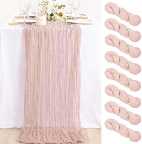 8 Pack Pink Table Runner 10ft Rustic Gauze Cheesecloth Table Decor