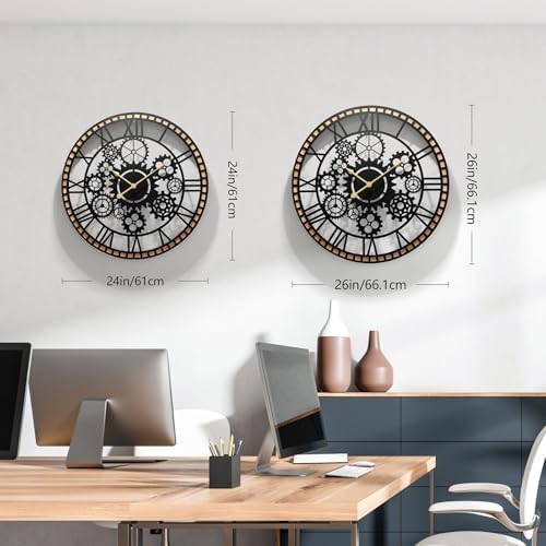 Large Farmhouse Wall Clocks for Living Room ,Gears Large Round Wall Clock