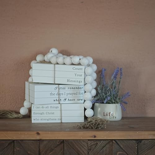Extra Large Wood Bead Garland with 1.4" Diameter Wood Beads, Wooden Beads Garland with Tassels, Decorative Beads Home Decor, Farmhouse Beads Decor (Rustic White, 67 Inches)