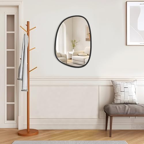 Wood Frame Hanging Mirror for Wall Asymmetrical Irregular Black Oval Wall Mirror for Bathroom Wall Mirrors Decorative for Bedroom Living Room Entryway Hallway Unique Mirror