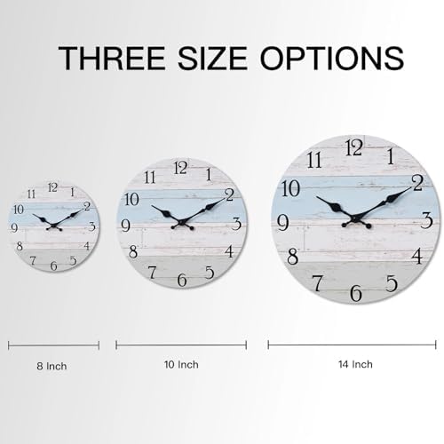 KECYET Wall Clock 10 Inch Silent Non-Ticking Coastal Beach Style Wall Clocks Battery Operated Rustic Retro Decorative for Kitchen, Bathroom, Living Room, Laundry Room(Azure Blue)