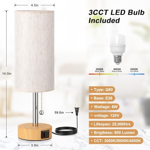 Bedside Table Lamp for Bedroom Nightstand - Small Desk Lamp with USB Ports