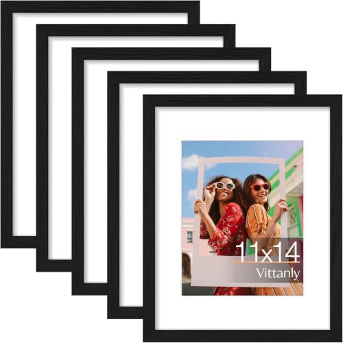 Vittanly 11x14 Picture Frames Set of 5, Wall Gallery Photo Frames, Black