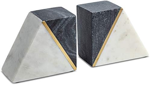Cork & Mill Marble Bookends with Gold Brass, Grey and White, Set of 2