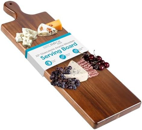 BIRDROCK HOME Acacia Wooden Serving Board with Handle - Long Charcuterie Tray for Party Cheese, Meat, Fruit & Bread Display - Decorative Food Platter for Kitchen - Natural Wood - Espresso, 23”