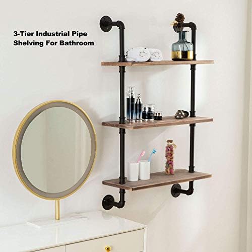 ROGMARS 3-Tier Real Pine Wood Floating Shelf, 20x7.87x41.3in, Industrial Retro Style, Bathroom Wall Shelves, Kitchen Shelves