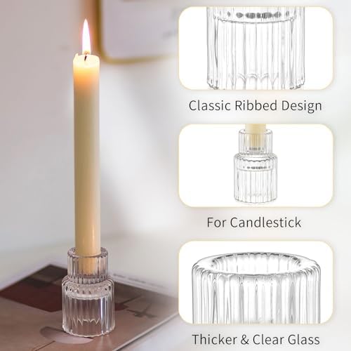 Romadedi Clear Glass Taper Candle Holders, Pack of 10