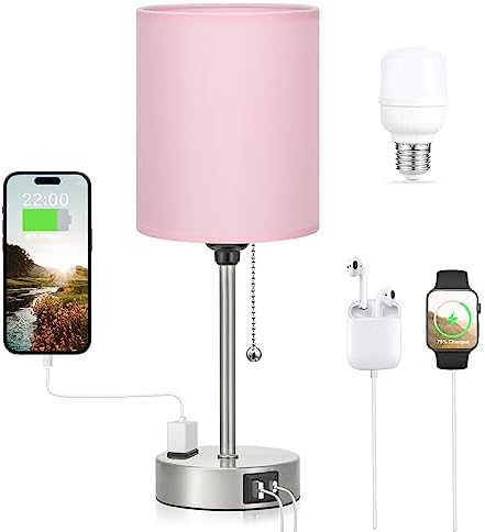 Small Bedside Table Lamp for Bedroom - Desk Lamp with USB Ports for Dorm