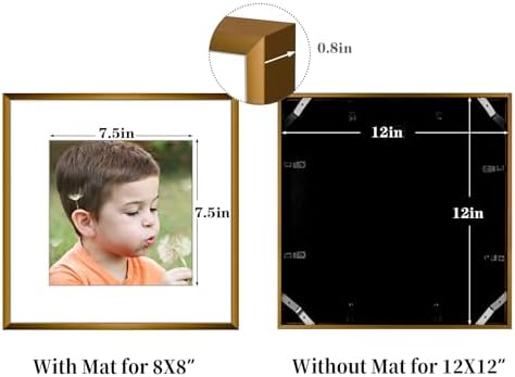 Frametory 2 Pack 12x12 Aluminum Frame with Mat for 8x8 Photo, Bronze