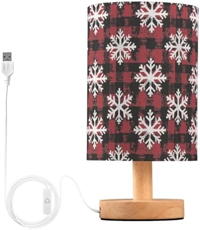 Xmas Snowflake on Red Black Buffalo Grid Bedside Table Lamps with USB Port for Bedroom Lamp Accent Table Lamp Small Nightstand Lamp Linen Shade Decorative Lamps for Home|Room|Dorm|Holiday|Winter