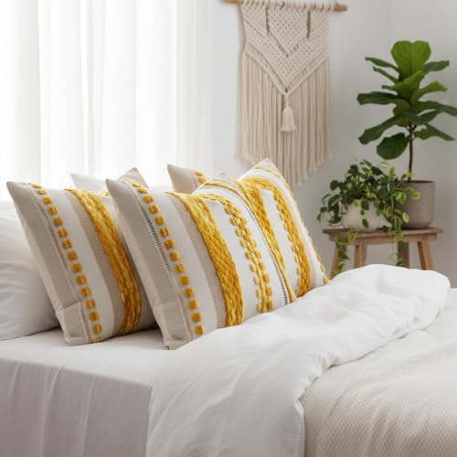 Boho Throw Pillow Covers 18x18 Set of 2 Yellow