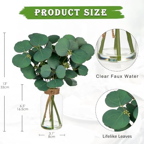 Artificial Eucalyptus Stems Fake Plants in Glass Vase with Faux Water