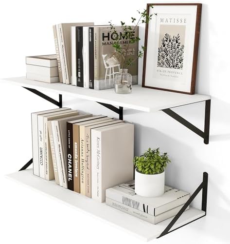 Heimlove 32W x 12D Deep Floating Shelves Set of 2 White
