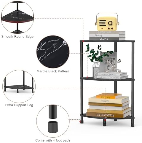 3 Tier Corner Book Shelf Stand for Bathroom, 23.2", Black