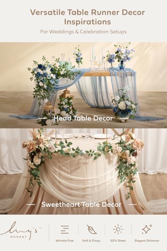 Ling's Moment 14Ft Magenta Table Runner, Wedding Long Chiffon Table Runners