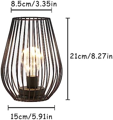 TRIROCKS Metal Cordless Table Lamp - 8'' Tall Cage Shape Battery Operated Lamp with Warm Fairy Lights Bulb for Indoor/Outdoor Use, Perfect for Christmas, Patio, Garden, and Weddings (Black)
